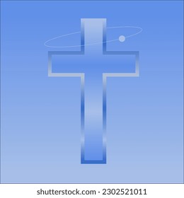 Blue Reflected Crystal Cross Gradient Flat Artwork with Orbit Ring