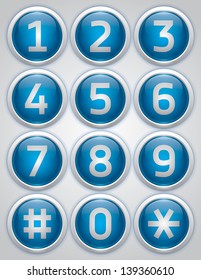Blue reflection glossy buttons with numbers, vector buttons set