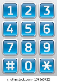 Blue reflection glossy buttons with numbers, vector design elements