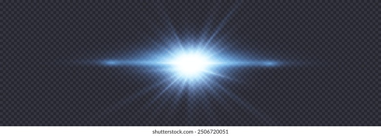 Blue reflection of light.Realistic vector blue stars. Flash of light and lens. On a transparent background.