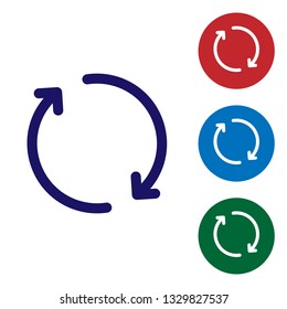 Blue Refresh icon isolated on white background. Reload symbol. Rotation arrows in a circle sign. Set color icon in circle buttons. Vector Illustration