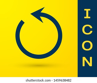 Blue Refresh icon isolated on yellow background. Reload symbol. Rotation arrow in a circle sign.  Vector Illustration