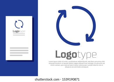 Blue Refresh icon isolated on white background. Reload symbol. Rotation arrows in a circle sign. Logo design template element. Vector Illustration