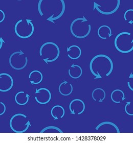 Blue Refresh icon isolated seamless pattern on blue background. Reload symbol. Rotation arrow in a circle sign.  Vector Illustration