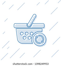 Blue Refresh shopping basket line icon isolated on white background. Online buying concept. Delivery service sign. Update supermarket basket symbol. Vector Illustration