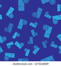 Blue Refrigerator and gear icon isolated seamless pattern on blue background. Adjusting app, service concept, setting options, maintenance, repair, fixing. Vector Illustration