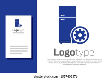 Blue Refrigerator and gear icon isolated on white background. Adjusting app, service concept, setting options, maintenance, repair, fixing. Logo design template element. Vector Illustration