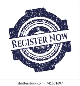 Blue Register Now distressed rubber grunge stamp