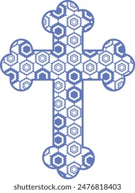 Blue religion cross on white background. Vector illustration.