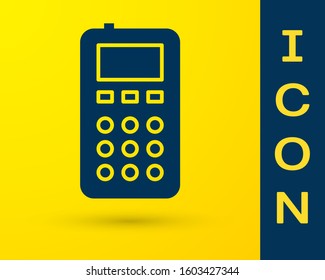 Blue Remote control icon isolated on yellow background.  Vector Illustration
