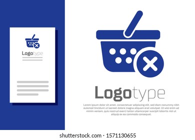 Blue Remove shopping basket icon isolated on white background. Online buying concept. Delivery service sign. Supermarket basket and X mark. Logo design template element. Vector Illustration