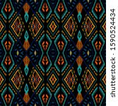Blue Repeat Shibori. Maroon Chevron Vector Seamless Pattern. Ethnic Ikat Ogee Background. Marine African Arabic Design. Handmade Shibori Navajo.