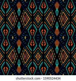 Blue Repeat Shibori. Maroon Chevron Vector Seamless Pattern. Ethnic Ikat Ogee Background. Marine African Arabic Design. Handmade Shibori Navajo.