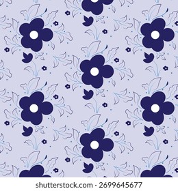 Patrón floral de Vector de flores de repetición azul.