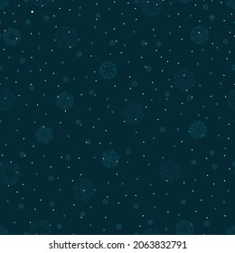 fondo repetitivo azul con puntos y copos de nieve. patrón sin costuras vectorial. vacaciones de invierno. plantilla de diseño de navidad para tarjeta de saludo, banner, volante, portada, invitación. textura moderna y elegante