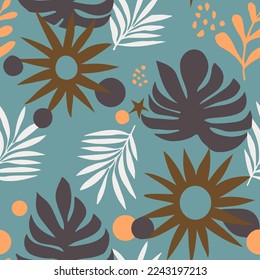 Blue Repetitive Elegant Artistic Monstera Fabrics Vector. Hippie Continuous Decoration Simple Hawaiian Template Background. Gradient Repeated Fashion Flora Invitation Art.