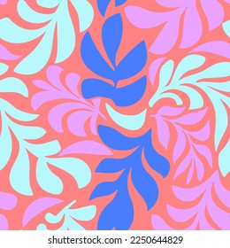 Blue Repetitive Exotic Fresh Tree Lines Design. Dark Seamless Color Tropic Foliage Leaves Wallpaper. Orange Continuous Classic Palm Textile Texture.
