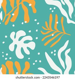 Blue Repetitive Nature Fresh Jungle Surface Design. Colorful Seamless Classic Vintage Branch Textile Vector. White Continuous Elegant Palm Watercolor Texture.