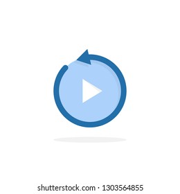 blue replay icon isolated on white. concept of repeating track or video clip like repeated listening music or watching movie. flat cartoon trend modern round recap logotype graphic design element