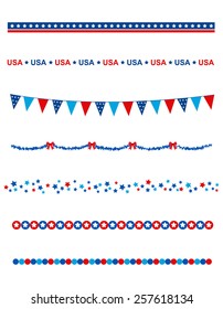 Blue and res stars and stripes divider / frame collection on white background