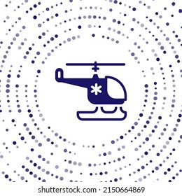 Blue Rescue helicopter icon isolated on white background. Ambulance helicopter. Abstract circle random dots. Vector