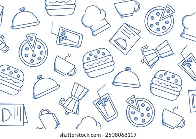 Blue restaurant and food background.
