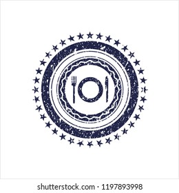 Blue restaurant icon inside rubber grunge seal