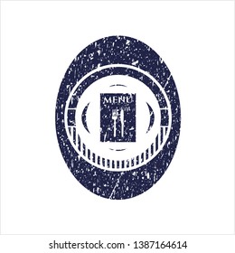 Blue restaurant menu icon inside distress grunge style stamp