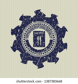 Blue restaurant menu icon with rubber seal texture