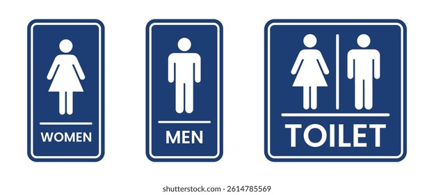 Blue Restroom Signs Vector Icons Representing Men Women and Unisex Toilets for Public Facilities and Digital Artwork Editable Vector Illustration isolated on a white background