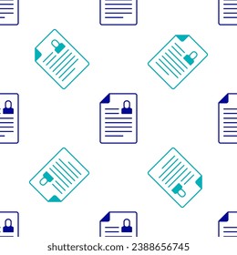 Blue Resume icon isolated seamless pattern on white background. CV application. Searching professional staff. Analyzing personnel resume.  Vector