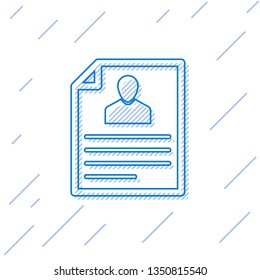 Blue Resume line icon isolated on white background. CV application. Searching professional staff. Analyzing personnel resume. Vector Illustration