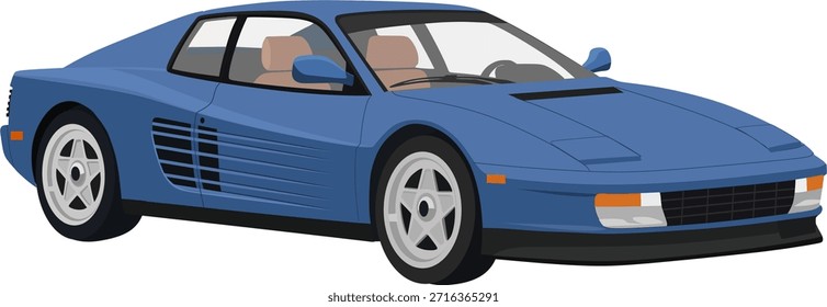 Ilustração de vetor de supercarro azul retro 80s