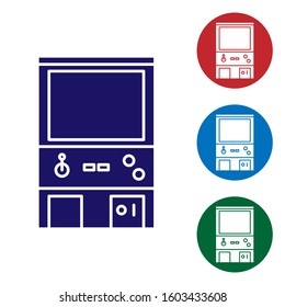 Blue Retro arcade game machine icon isolated on white background. Set color icons in circle buttons. Vector Illustration