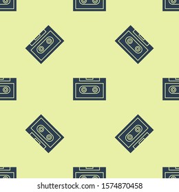 Blue Retro audio cassette tape icon isolated seamless pattern on yellow background.  Vector Illustration