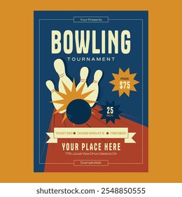 Blue Retro Bowling Tournament Social Media Flyer