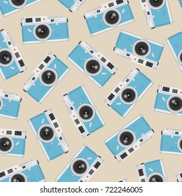 Blue retro camera pattern background. Vector illustration