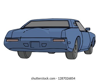 blue retro car with shadows vector