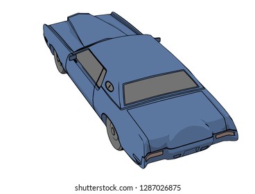 blue retro car with shadows vector