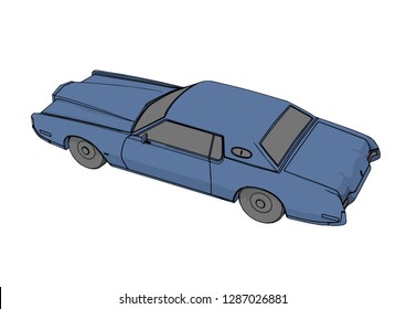 blue retro car with shadows vector