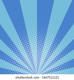 Blue retro comic pop art background with halftone dots design, vector illustration template