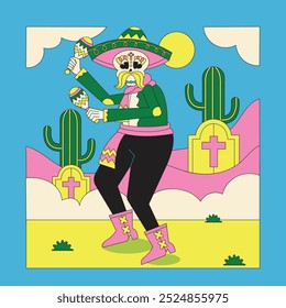 Dia retrô azul de Los Muertos Ilustração completa 