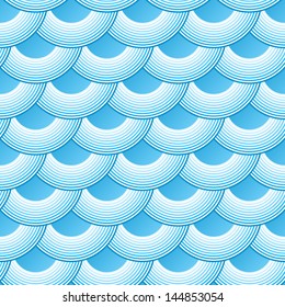 Blue retro fish scales vector seamless pattern