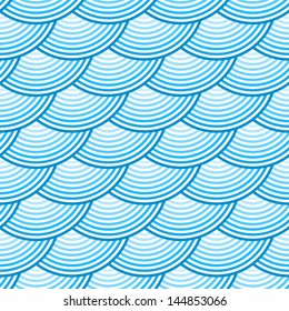 Blue retro fish scales vector seamless pattern