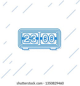Blue Retro flip clock line icon isolated on white background. Wall flap clock, number counter template, all digits with flips. Vector Illustration