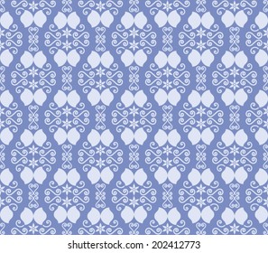 Blue retro flower and spiral pattern in old classic style. Vintage seamless pattern for ancient or classic design.