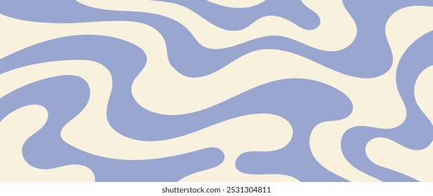 Blue retro groovy horizontal background dynamic wave colorful vector design 60s 70s style