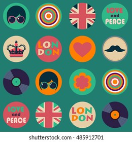 blue retro hippie seamless vector pattern