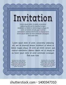 Blue Retro invitation. Artistry design. Detailed. With background. 