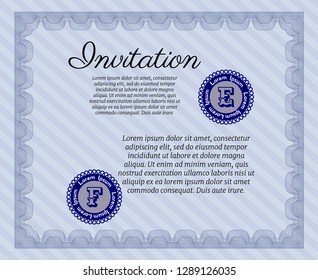 Blue Retro invitation. With background. Detailed. Retro design. 